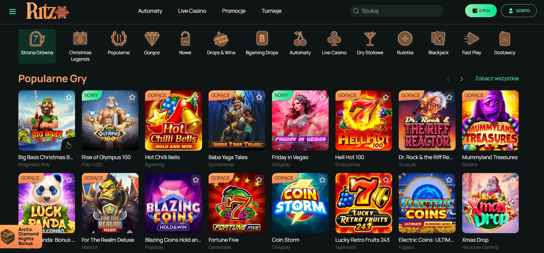 Ritzo Casino - główna strona kasyna